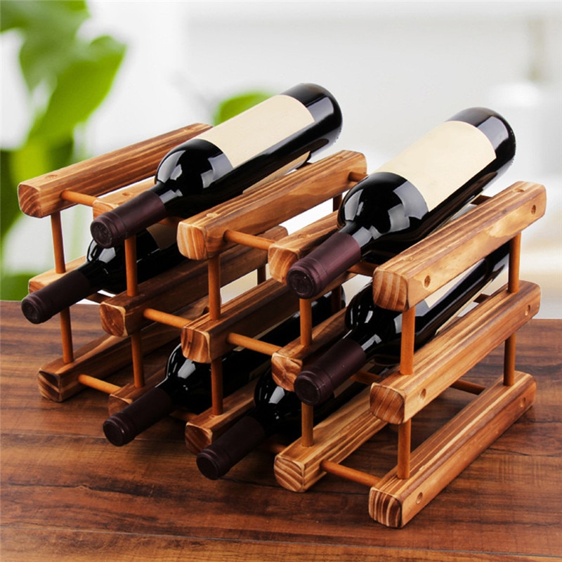 Estante de madera plegable para vino, soporte para gabinete de botellas, organizador de estante de madera, almacenamiento para vitrina Retro