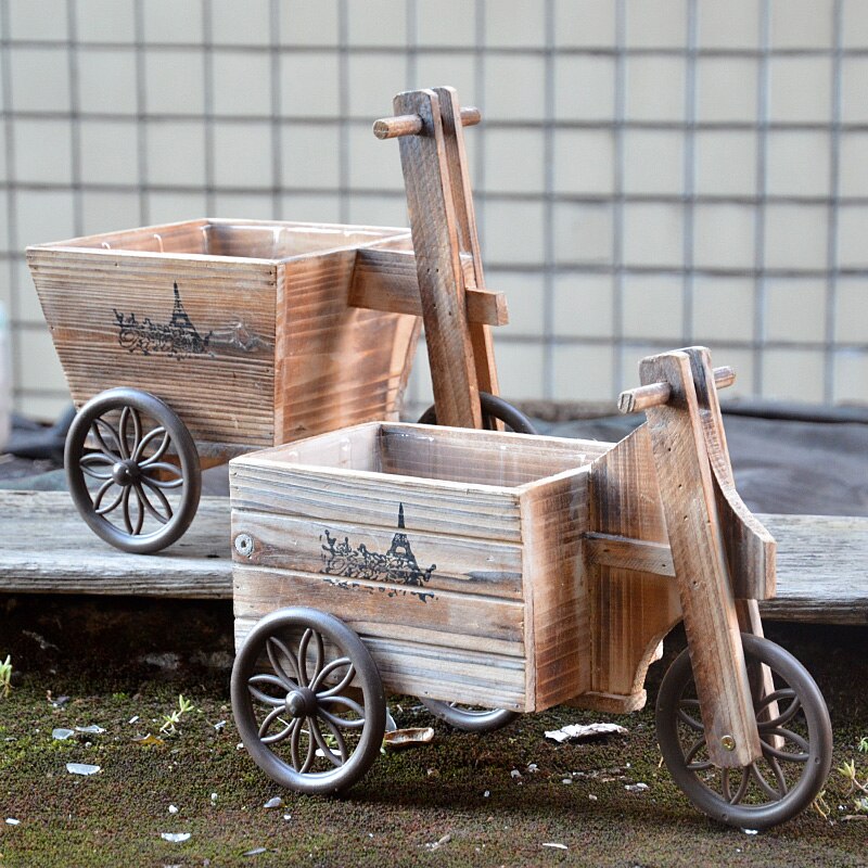 Jahrgang Kleine Handwagen Natürliche Holz Blumenkübel Europäischen Heimat Garten Dekor Rad Wagen Holz Blume Pflanze Topf