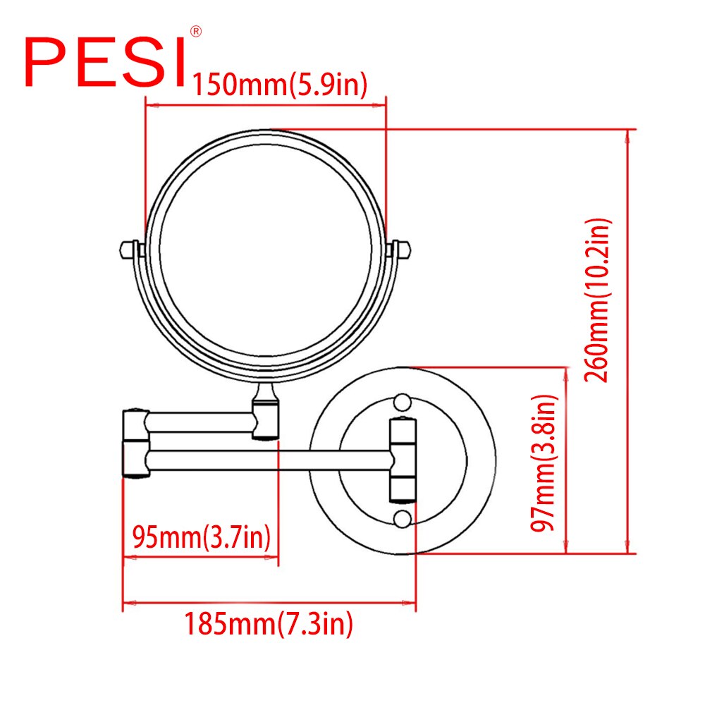 Brass Bath Mirror 1X/3X Magnification Wall Mounted Adjustable Makeup Mirror Dual Arm Extend 2-Face Bathroom Mirror, Chrome.