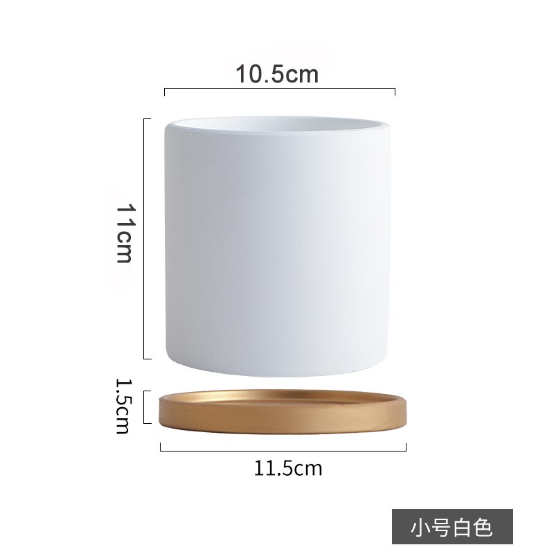 Eenvoudige, rechte, kleurrijke, cilindrische, keramische bloempot in europese stijl, vetplanten, bloemen, groene dillepot met gouden schaal: C-10.5cm