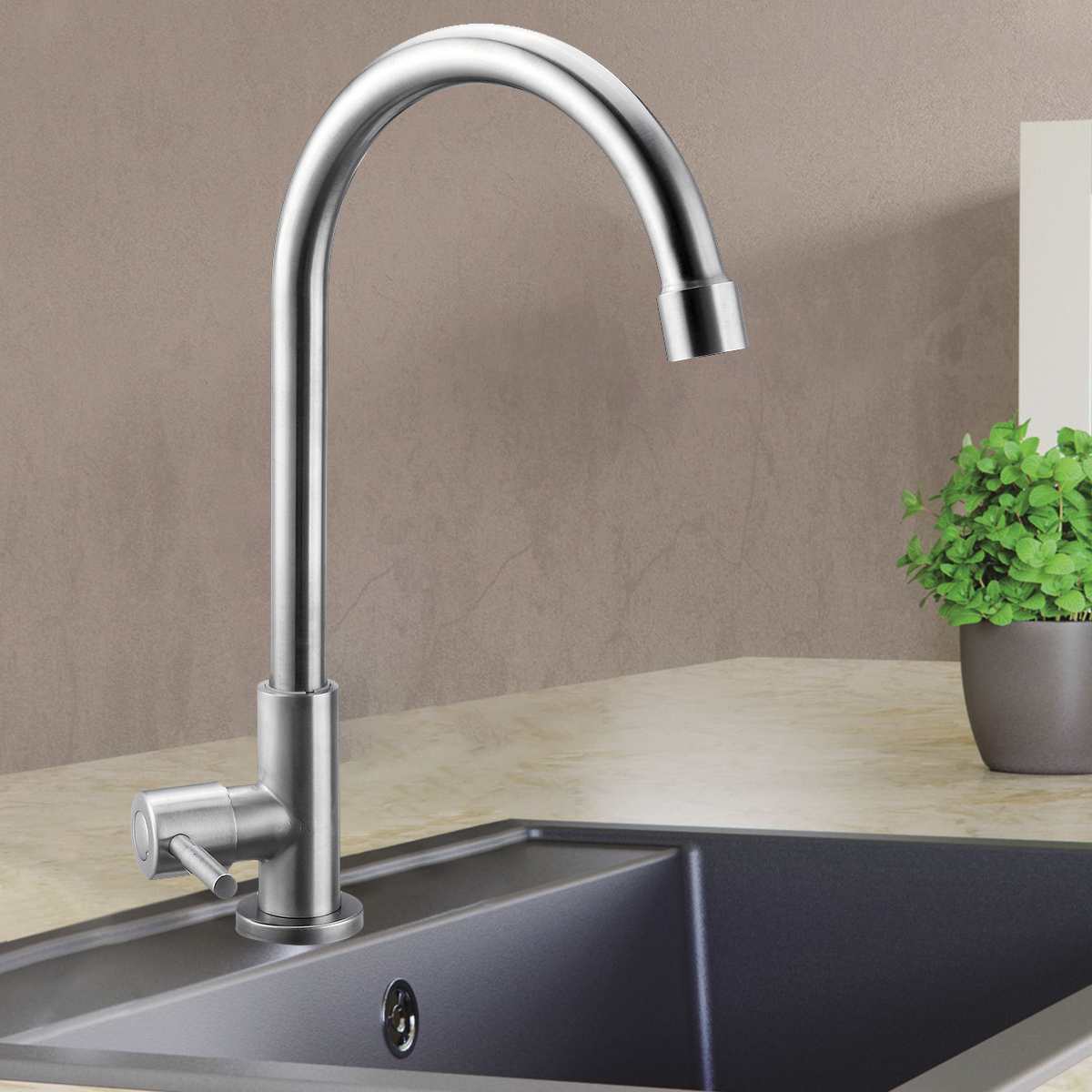 Kitchen faucet stainless steel single handle sink faucet curved single cold faucet crane bathroom basin faucet panel installatio