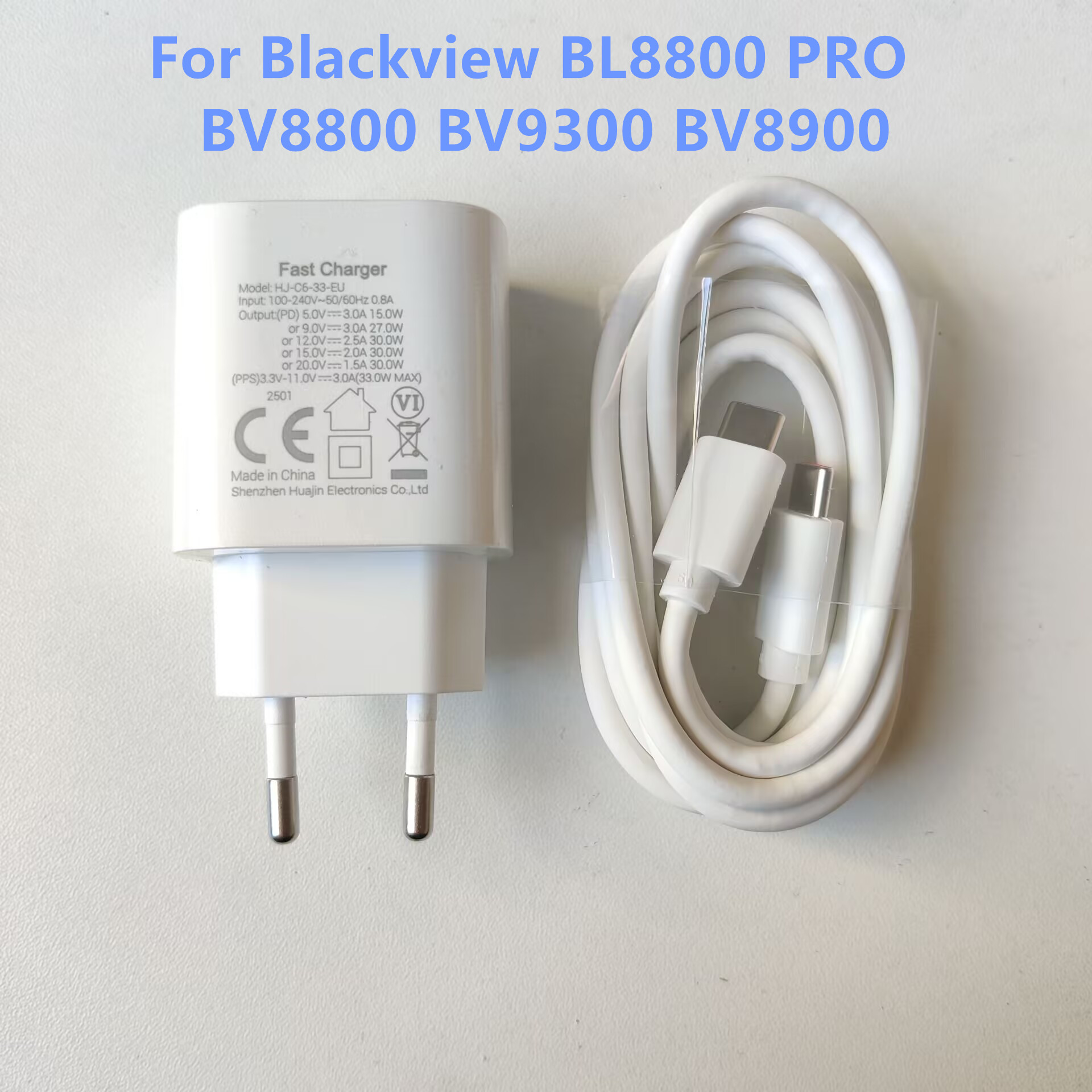 For Blackview BL8800 BV8800 BV9300 BV8900 Phone USB Adapter Charger EU Plug Travel Power Supply Plug+ Type-C Usb Cable Data Line: WHITE