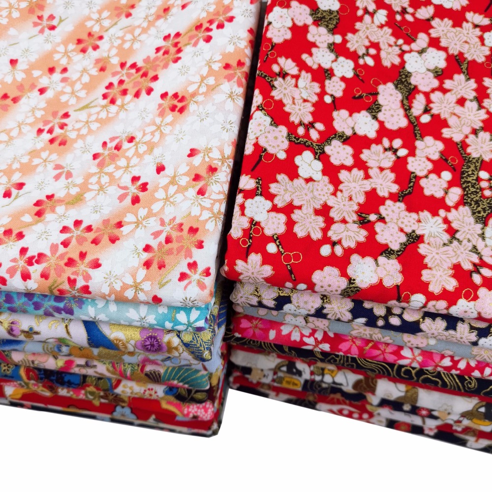 Mantel para coser DIY, colchas hechas a mano, decoración de algodón para el hogar, estampado reactivo de satén, estilo bronce, flor de ciruela, tela de gatos