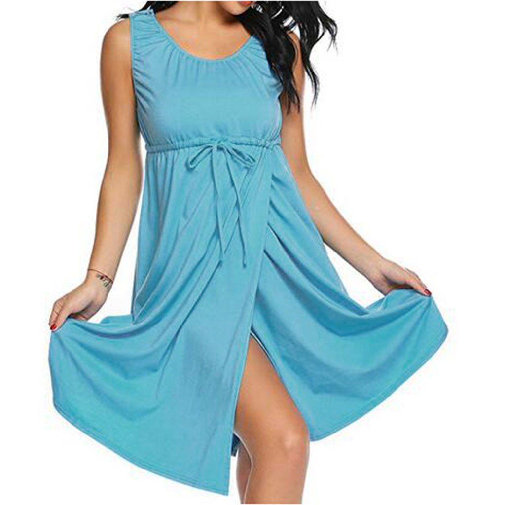 LONSANT Maternity dress Ladies solid lacing Split Dress Pregnant Women nursing casual clothes pretty Maternity Dress