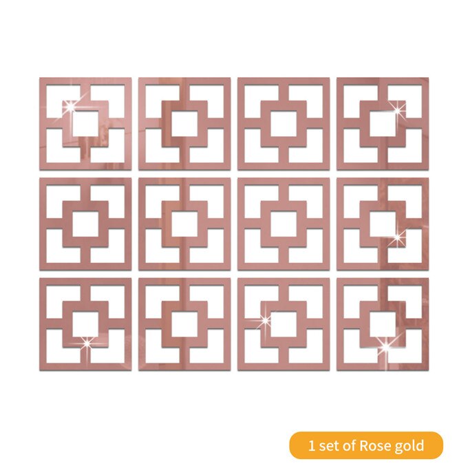 Espejo hueco cuadrado para pared, pegatina de papel tapiz para decoración de sala de estar, dormitorio, bricolaje, calcomanía de espejo acrílico, 28x28cm x 12 Uds.: Rose gold