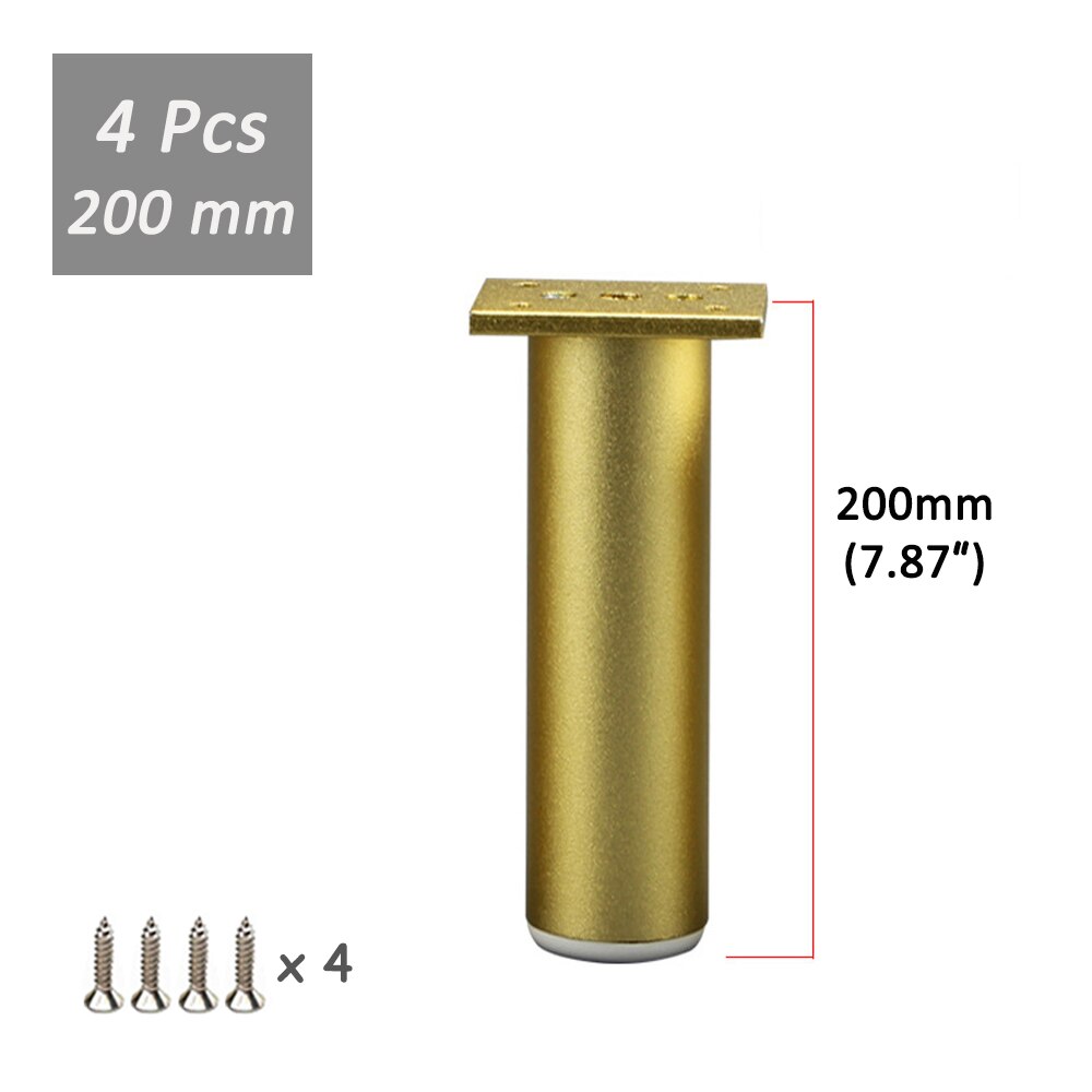 Pieds de meubles modernes en aluminium, 80-300mm, 2/4 pièces, réglables, couleur or, pour canapé, meuble TV, commode, lits: 4Pc 200mm with screw