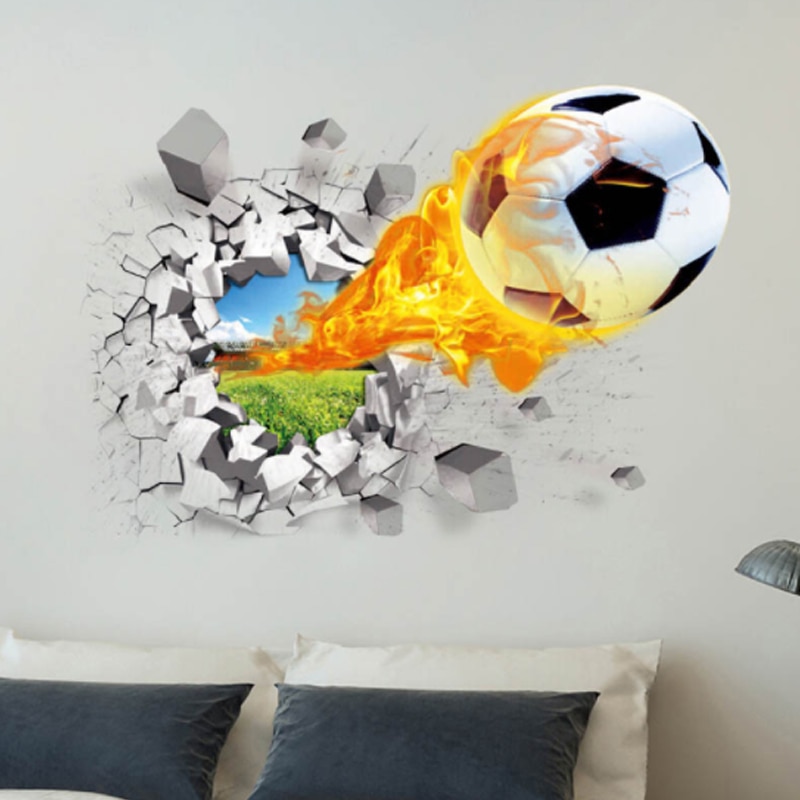 3D Football broken wall sticker for kids room living room sports decoration mural wall stickers home decor decals wallpaper