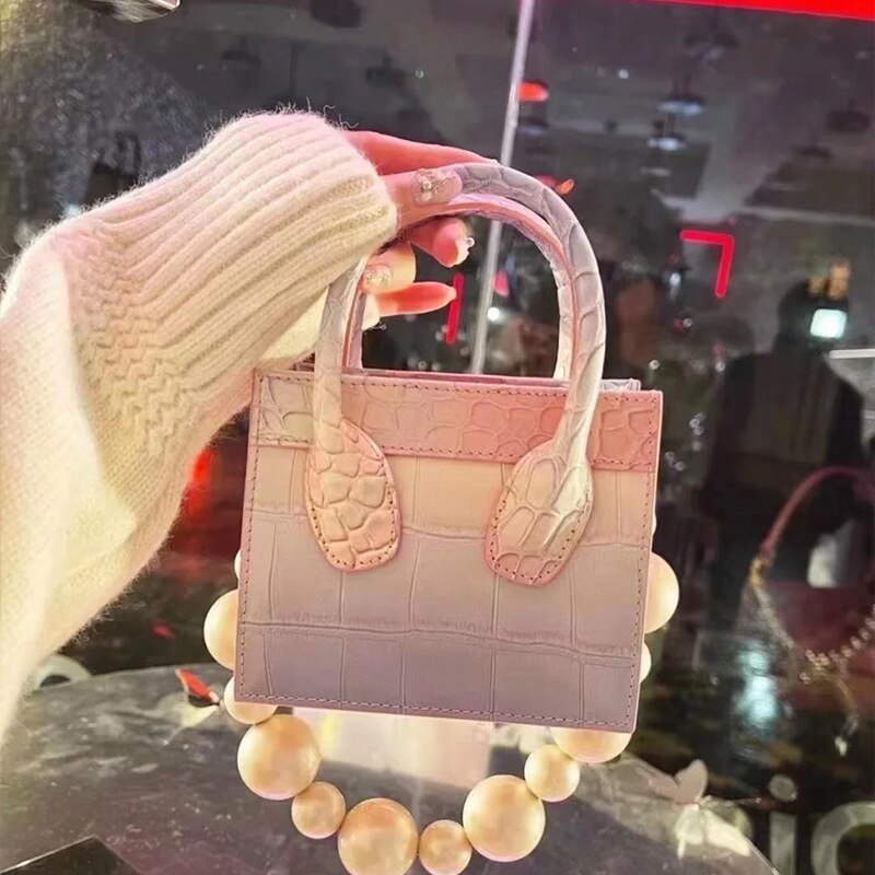 Handbag Women's Leather Mini Small Square Tote Bag Pearl Chain Messenger Bag Clutch Bag Casual Wallet Handbag Handbag: B