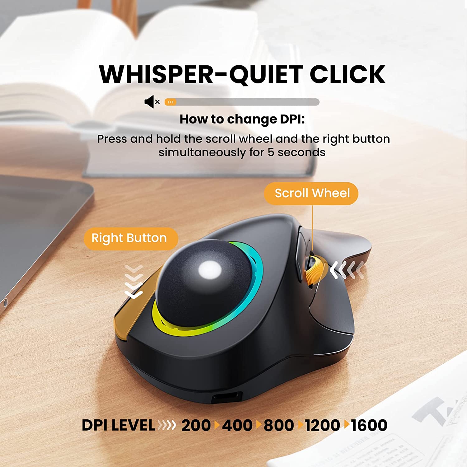 ProtoArc EM03 Draadloze Bluetooth Trackball-muis Oplaadbare ergonomische RGB-achtergrondverlichting Rollerball-muizen voor Windows Mac iPad