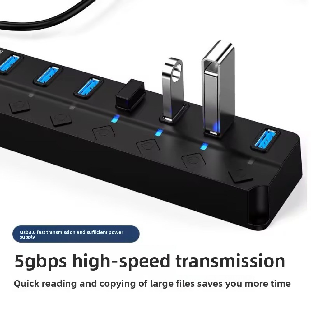 Hub USB 3.0 7 em 1 com Interruptor Independente, Divisor USB 3.0 de 7 Portas, Dock de Expansão Multifuncional, Extensor USB de Alta Velocidade