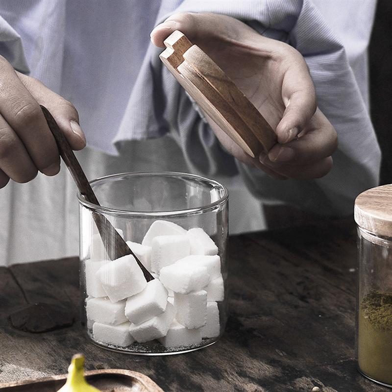 420ml klar glasburk med lock och sked förseglad behållare förvaringsbehållare för lös te kaffebönsocker salt