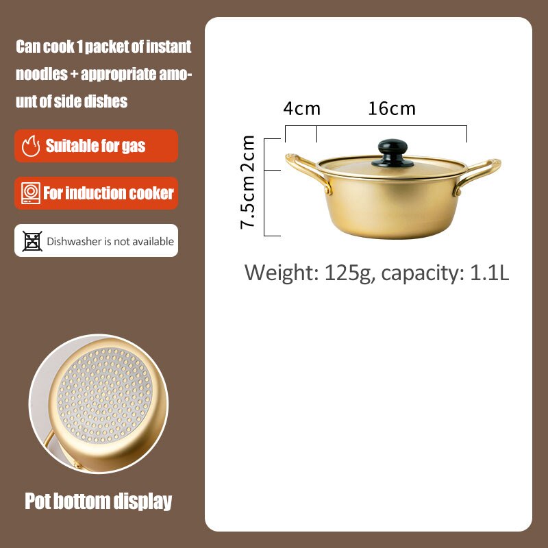 Korean Style Golden Ramen Noodles Pot Instant Noodle Pot Aluminum Soup Pot with Lid Milk Egg Cooking Pot Kitchen Cookware: 16cm upgrade