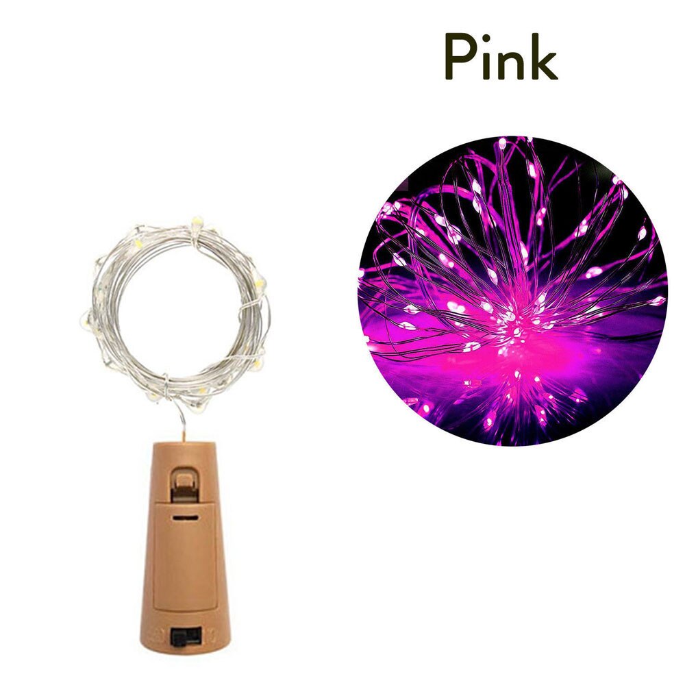3m vinflasker med kork 30 led flaske lys batteri kork til fest bryllup jul halloween bar indretning varm hvid snor lampe: Lyserød