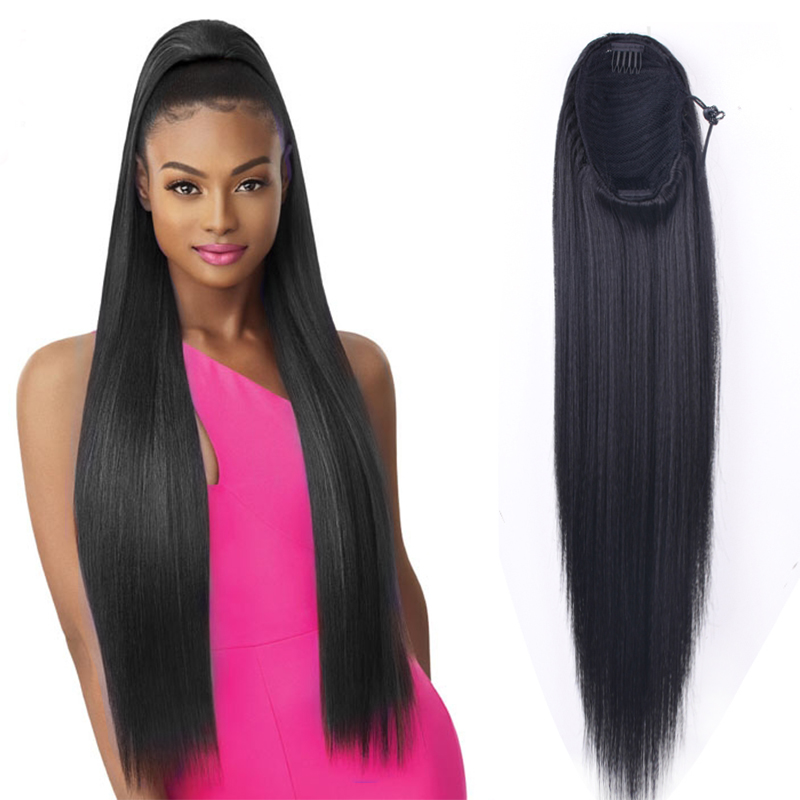 30inch Synthetic Long Straight Drawstring Ponytail For Women Natural PonyTail Hairpieces Heat Resistant Clip in Hair Extension: Drawstring