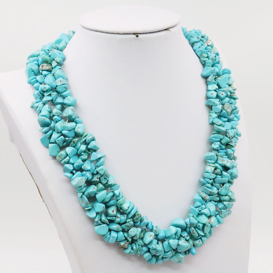 Special Irregular Blue Turkey Stone 3Rows Necklace Chain Jewelry Party Wedding Handmade Girl 18inch Lucky Price