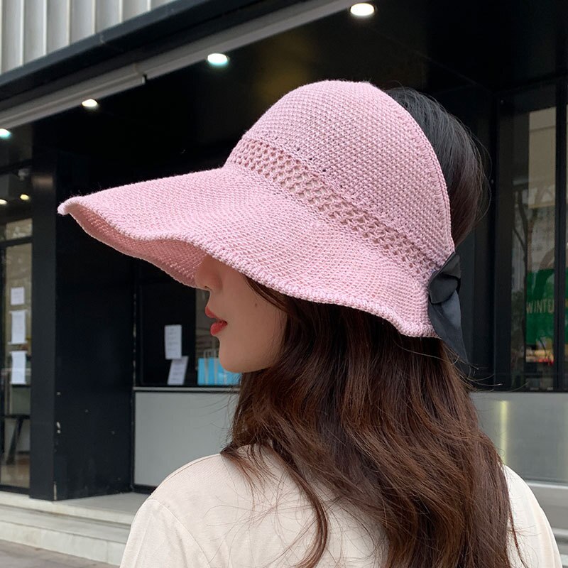 Canze Vrouwen Zomer Koreaanse Strooien Hoed Zon Bescherming Naked Top Zonnehoed Outdoor Strand Fisher Zonnehoed: hollow pink
