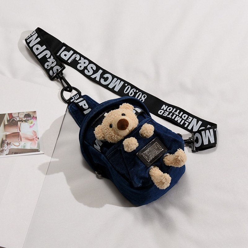 Kobiety płótno talii paczki torba ze sznurkiem kreskówki Crossbody torby na ramię skrzynia codzienna piknik płótno torba listonoszka 2020 Bolsa: niedźwiedź niebieski