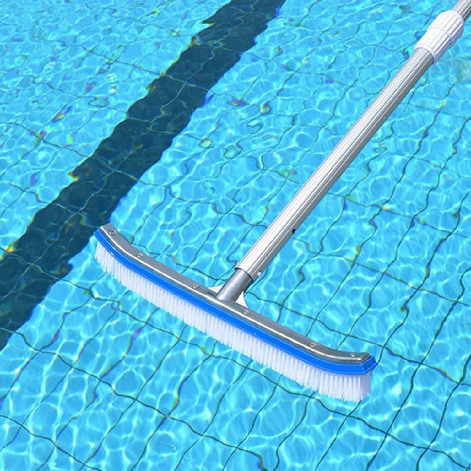 18" Swimming Pool Wall & Tile Brush - Heavy Duty Aluminum Back Cleaning Brush - Nylon Bristles - EZ Clips