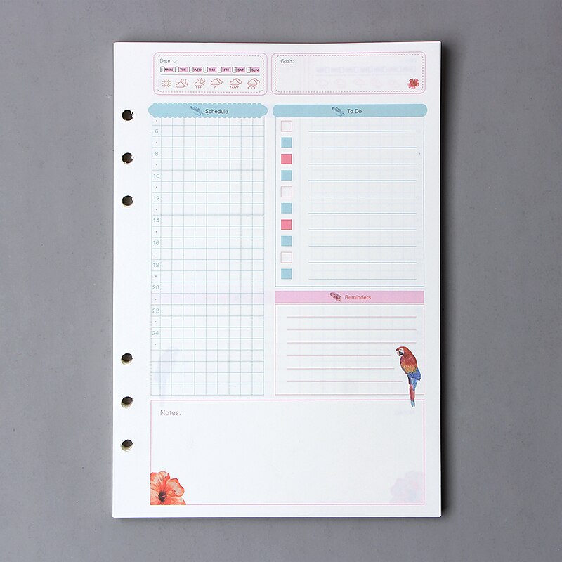 6 Holes A5 A6 Loose Leaf Notebook Refill Spiral Binder Planner Inner Page Inside Paper Dairy Weekly Monthly Plan To Do Notebook: style7 / A5