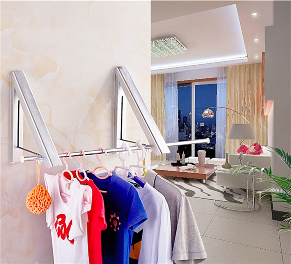 Aluminum Wall Mounted Solid Double Clothes Drying Hanger Foldable Laundry Drying Rack Bathroom Balcony Clothes Hanger Anti-Rust: Double