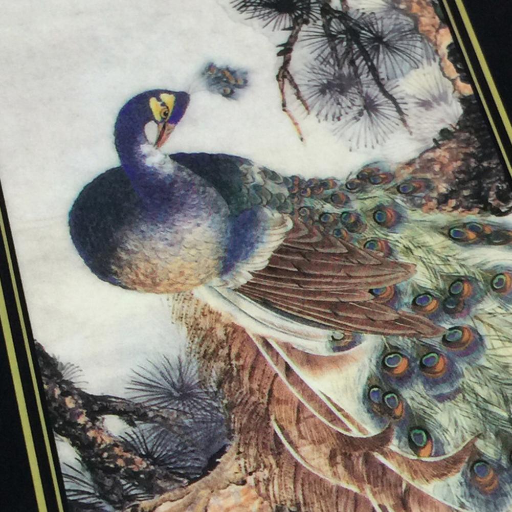 Home Chinese Style Wooden Decorative Screen 6-Panel Peacock Folding Screen Room Divider Folding Partition Screens Decoration