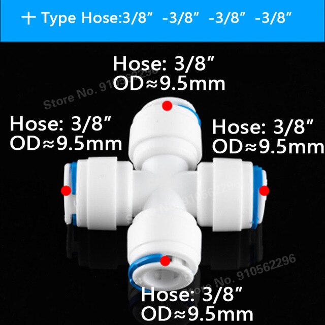 RO Water Hose Connection Straight Elbow Tee Cross 1/4" 3/8" Coupling Plastic Quick Pipe Fitting Reverse Osmosis Connector: Cross-3l8