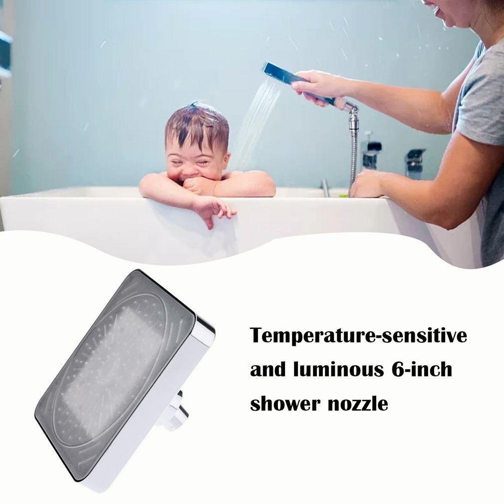 Temperature Sensing Luminous 6 Inch Shower Head Water Tap Color Changing Shower Tool Led Bathroom Top Spray