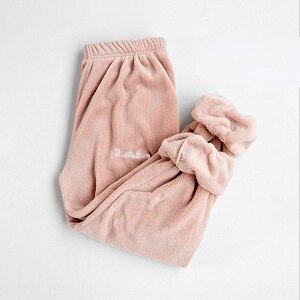 Pyjama en molleton de corail pour femmes, pantalon chauffant thermique, ample, Simple, Chic, loisirs, fourrure, , automne et hiver: pink
