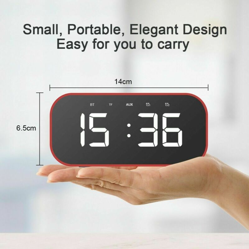 Laute Bluetooth-Lautsprecher Kabellose Stereo-Extra-Bass-Lautsprecher Wecker Radio MP3 Player Mirror LED Digital Alarm Clock
