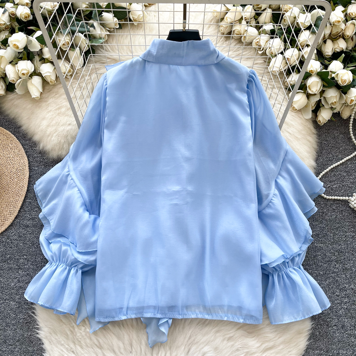 Elegant sateng tredimensjonal puff langermet plissert bluse slank sexy hotsweet skjorte kvinner streetwear koreansk  y2k