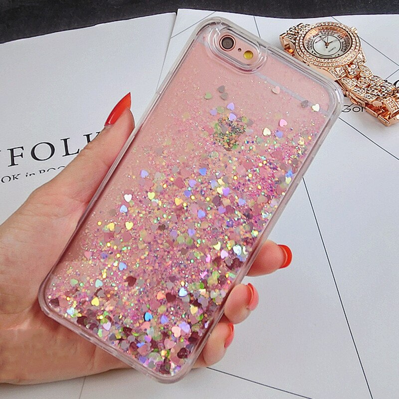Nouvelles amours coeur paillettes étoiles dynamique liquide Quicksand souple téléphone coque arrière pour iPhone 6 6S 6plus 7 7plus 5 5S 5SE: For iPhone 6 Plus / Pink