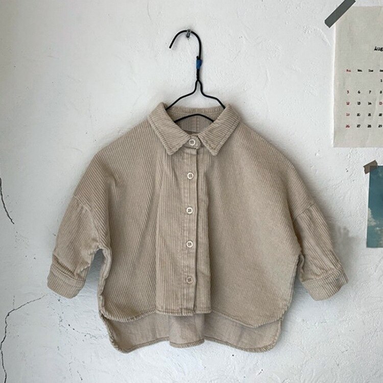 5312 efterårs børn fløjlsskjorter lange ærmer koreanske knap drenge afslappede toppe 1-7 år børn pige bluse tøj: Abrikos / 120cm