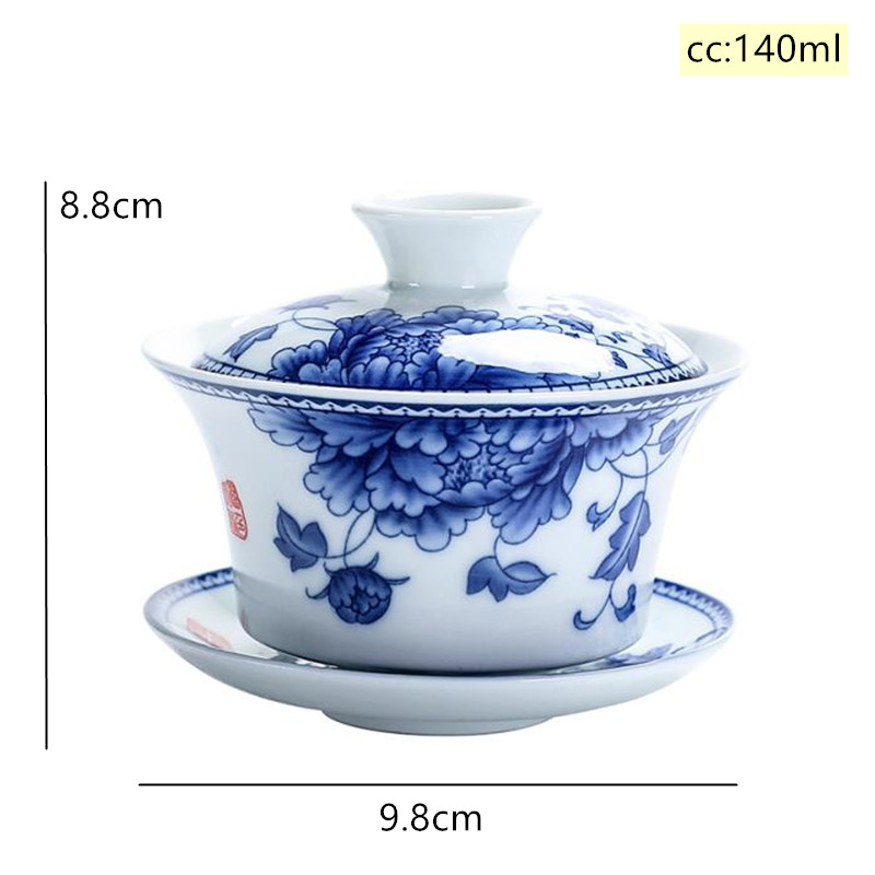 Gaiwan-tazón de té de porcelana china azul y blanca, Taza de cerámica portátil para viaje, taza individual hecha a mano, 140ml