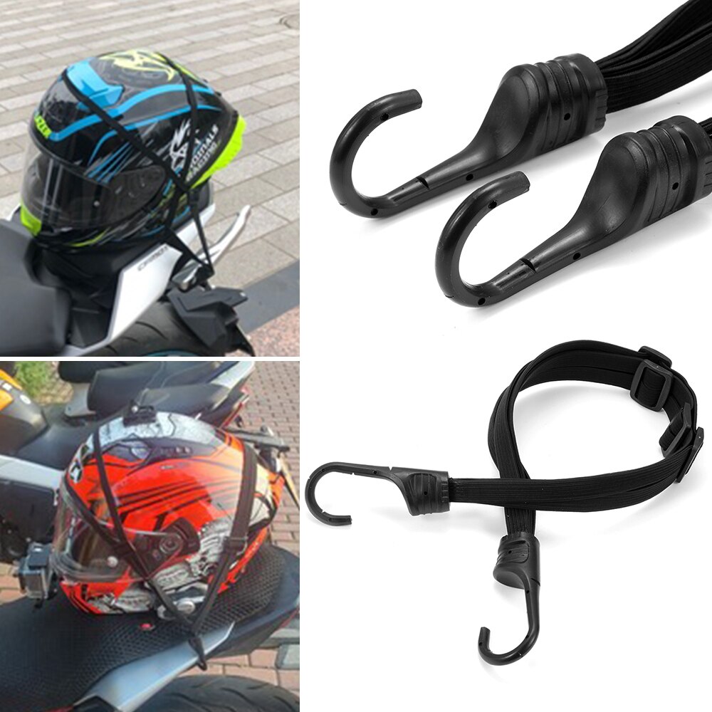 Correa de cuerda elástica para equipaje de casco retráctil de fuerza útil, correas de transporte para motocicleta con 2 ganchos, accesorio para motocicletas, 1 ud.