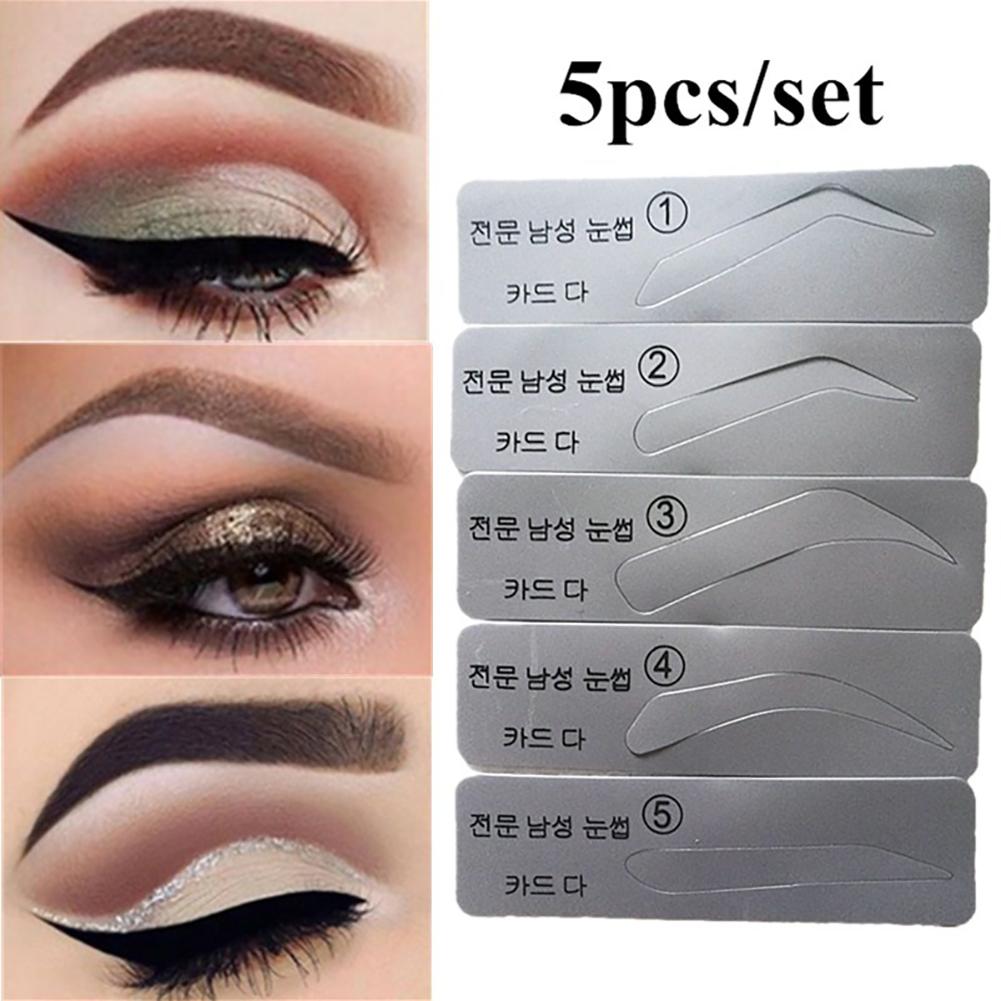 Unisex, 5 uds patrones para cejas plantillas reutilizables, tarjeta de acicalamiento de cejas, herramienta de belleza moldeadora de recorte, maquillaje de ojos portátil