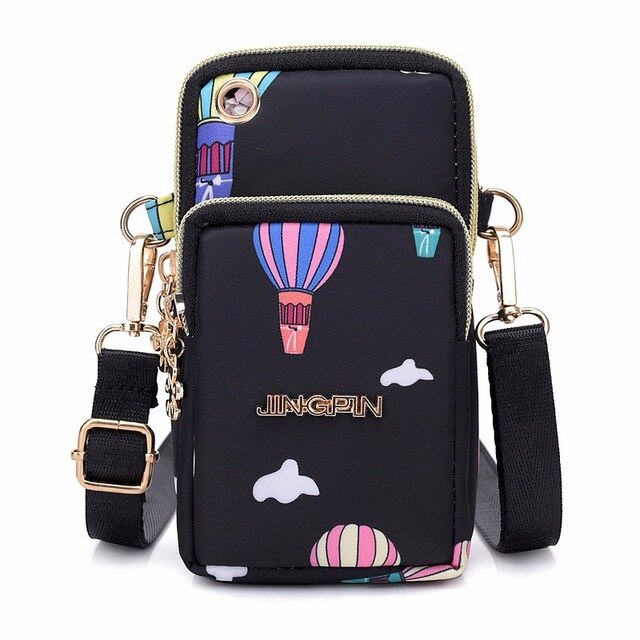 Yogodlns Waterproof Nylon Women Crossbody Phone Shoulder Bag Small Pouch Case Belt Casual Purse Wallet: Black White