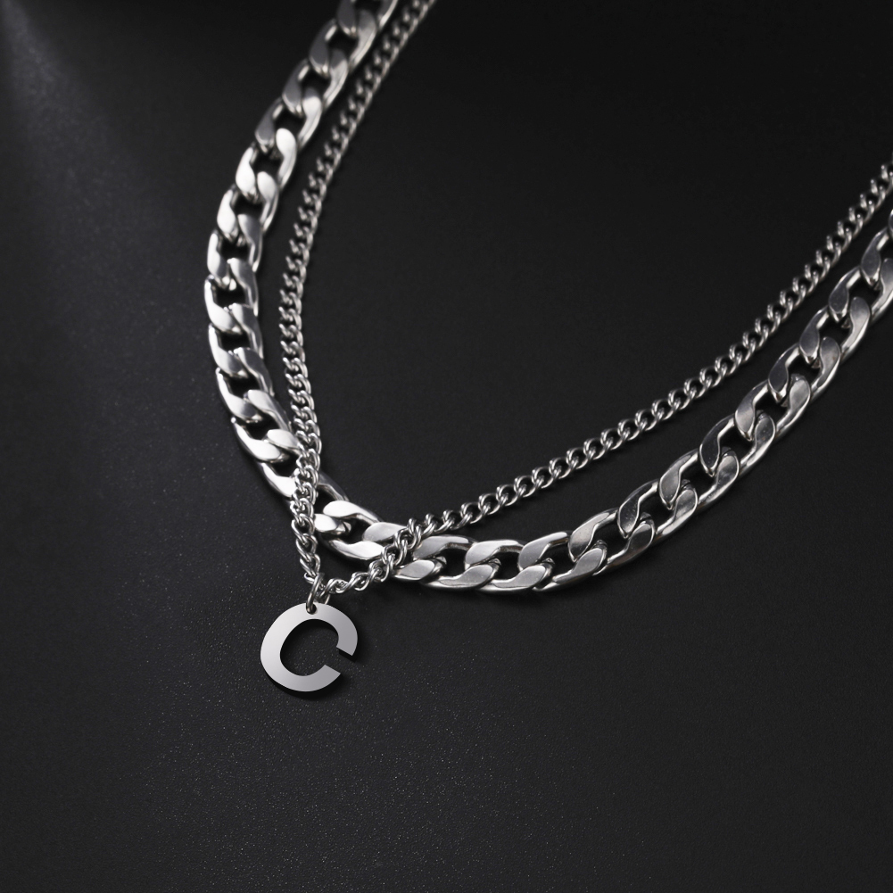 Roestvrij stalen dubbellaagse kettingen voor mannen vrouwen Eenvoudige 26-letter hanger ketting Mode damessieraden voor feestcadeau