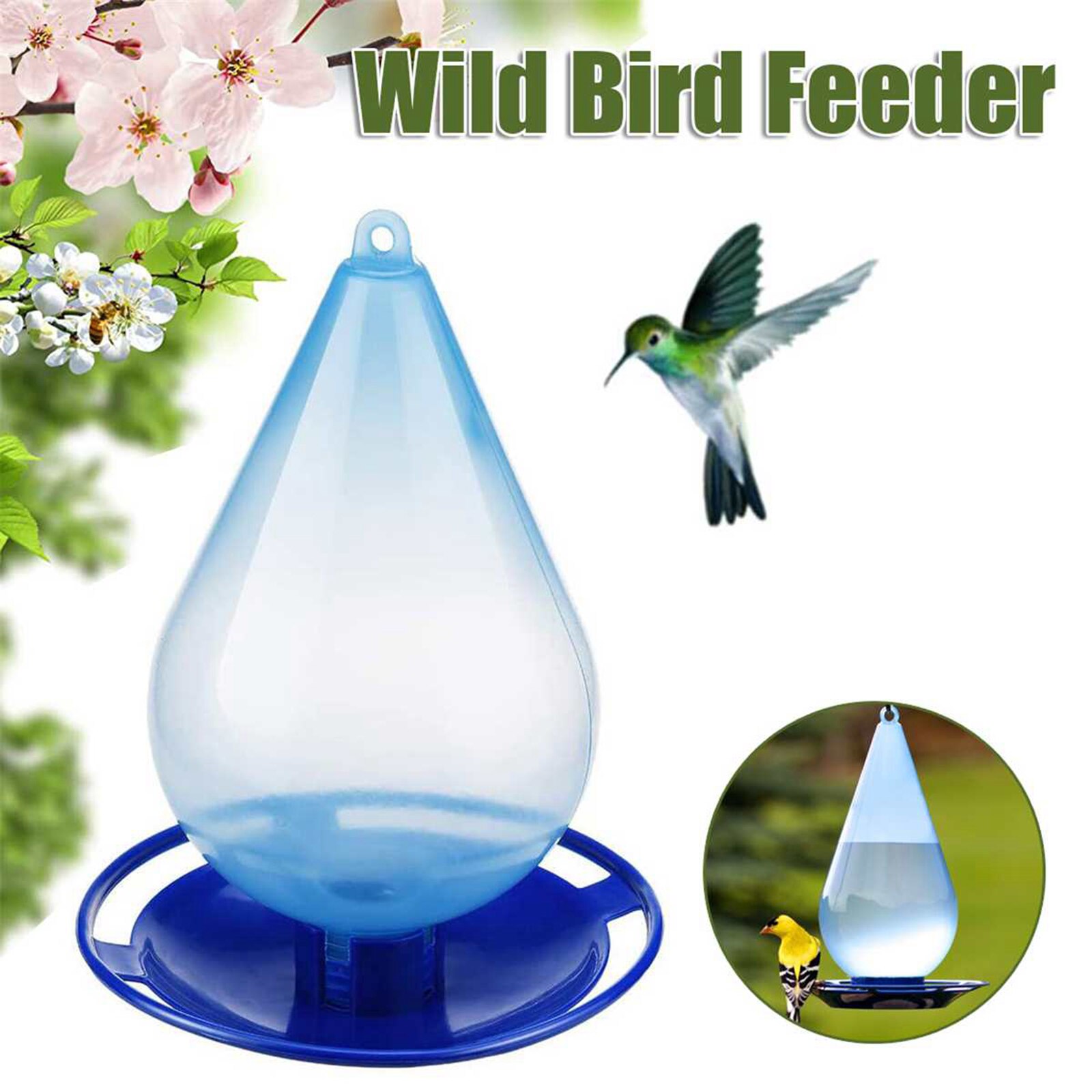 Alimentador de néctar de colibrí azul a prueba de fugas para Patio exterior, colgante