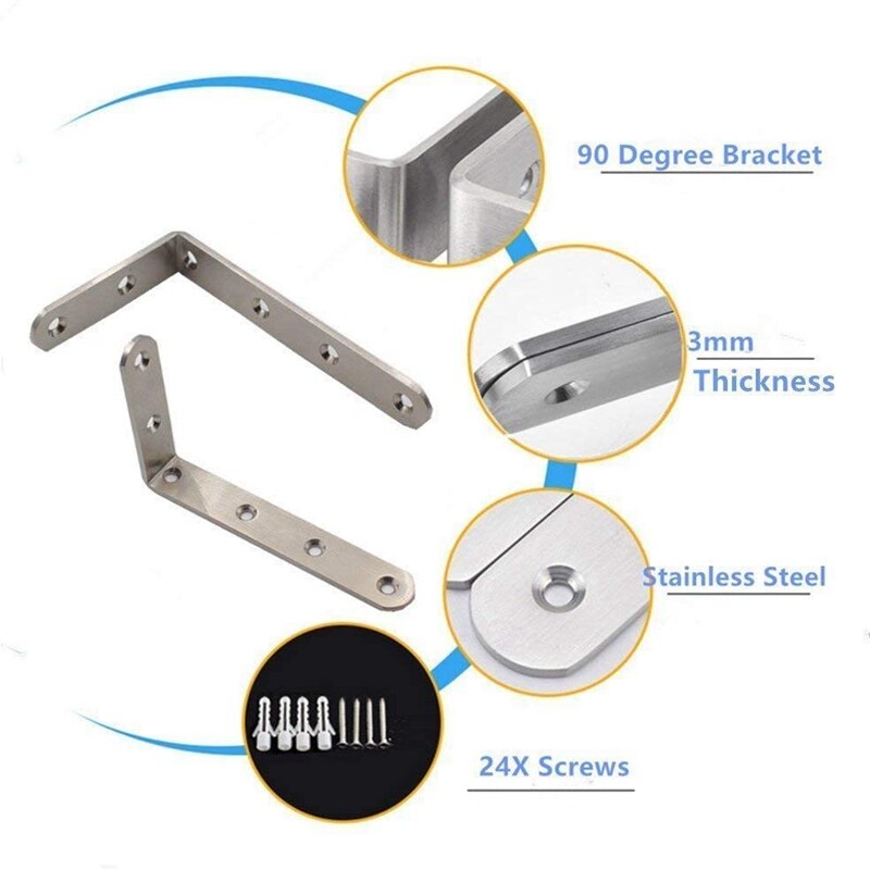 TOP 10PCS Encapsulated Stainless Steel Heavy-Duty L Shaped Gusset Furniture Corner Shelf Shelf Bracket Wall Mount Bracket