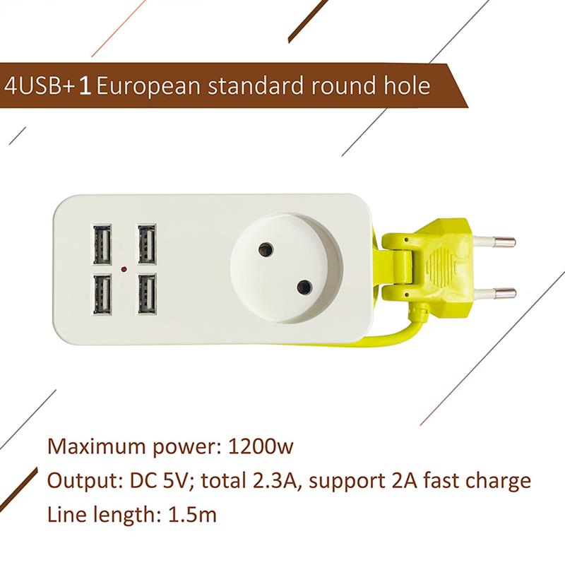 Power Strip 1200W 220V 1.5m Cable Wall Multiple Euro Socket Portable 4 USB Port For Mobile Phones Smart Phones Tablets