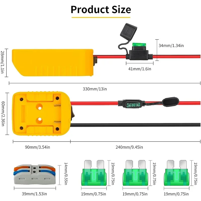 Power Wheels Adapter Battery Adapter For Dewalt/Milwaukee 18V 20V Battery 12AWG Wire Power Connector With Fuse DIY Tool
