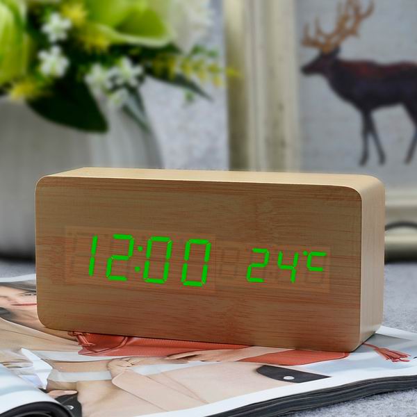 Beste High-End Klokken, Thermometer Wekker Led Digital Voice Tafelklok, 13 Kleuren Digitale Klok Batterij/Usb Power: bamboo green