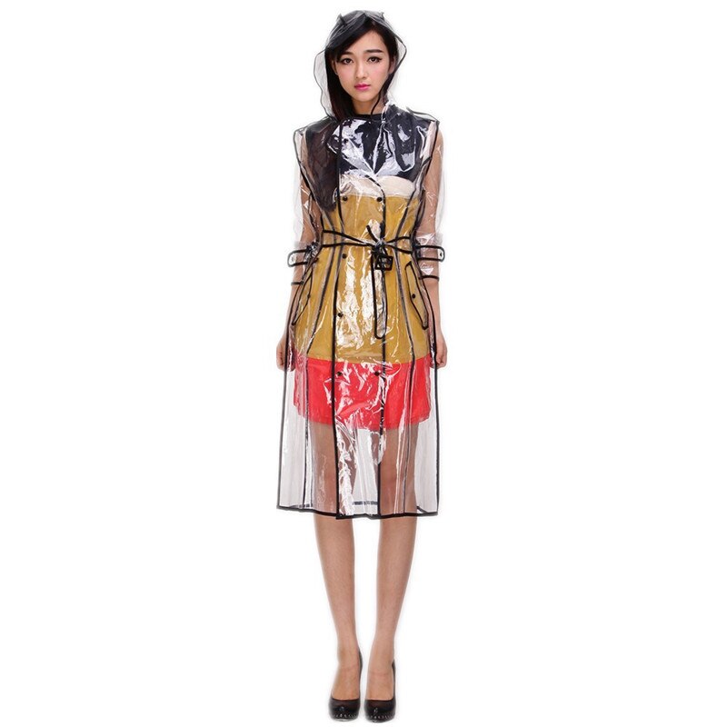 Chubasquero largo transparente de EVA para mujer, chaqueta impermeable, Poncho de lluvia cortavientos con cinturón, para exteriores, capa de lluvia