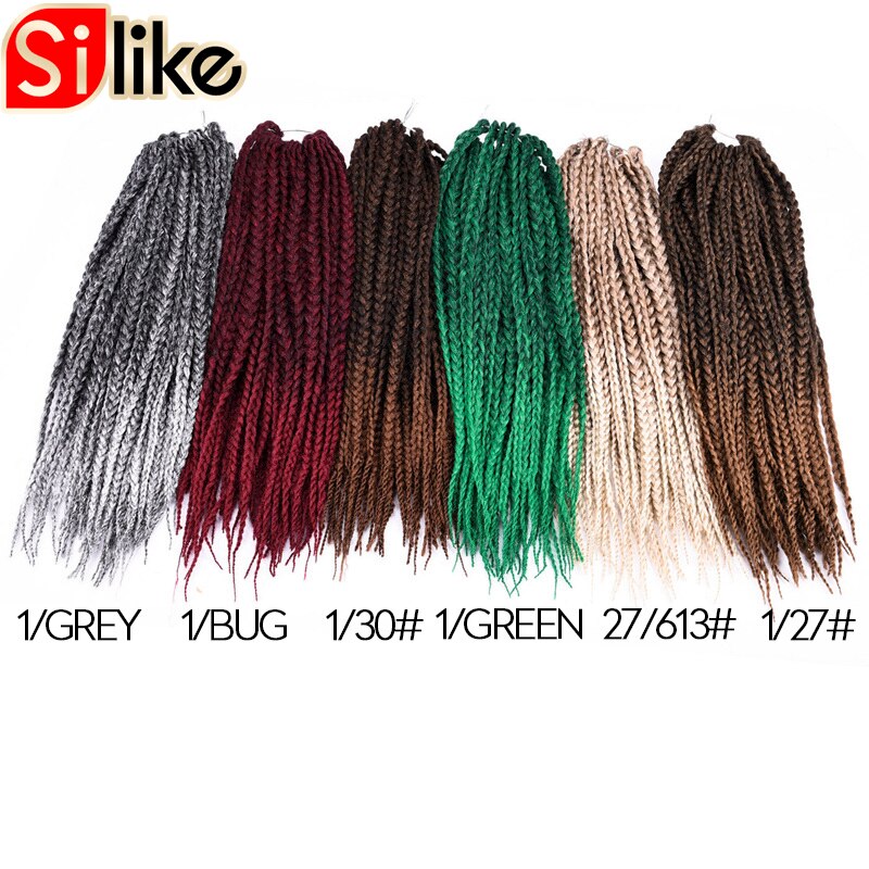Silike-extensiones de cabello sintético degradado, de 3S caja pequeña, trenzas de ganchillo, 24 raíces, 18 ", Micro croché, peinados trenzados