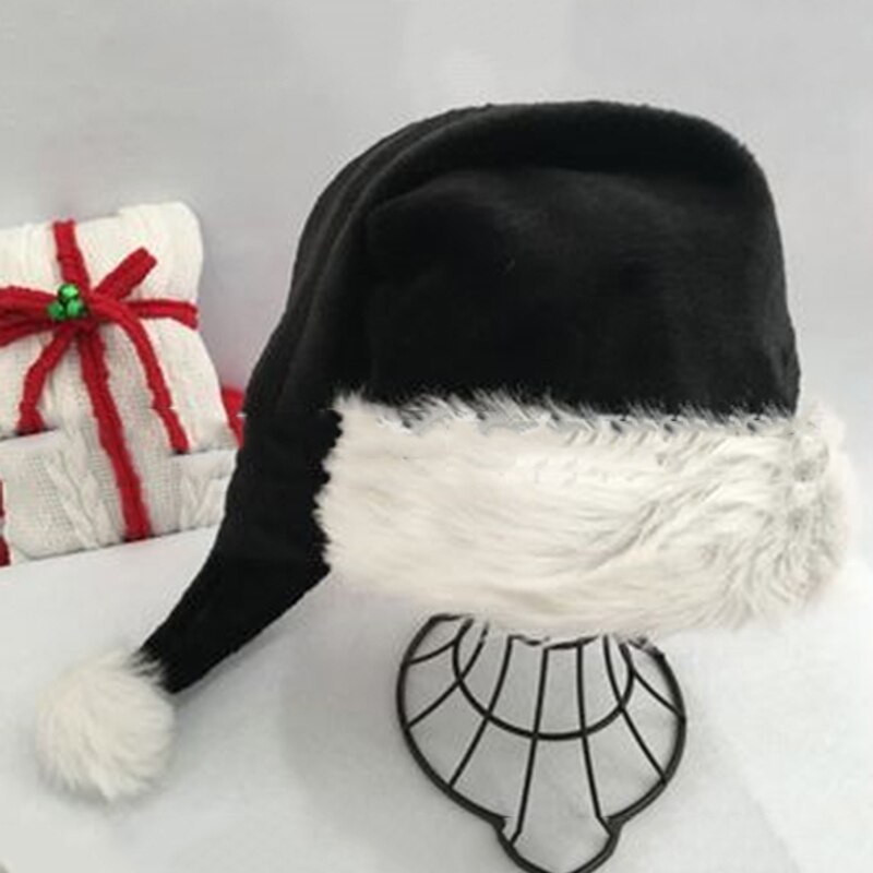 75Cm Volwassen Zwarte Pluche Lange Kerst Hoed Xmas Kostuum Pompom Kerstman Cap: Default Title