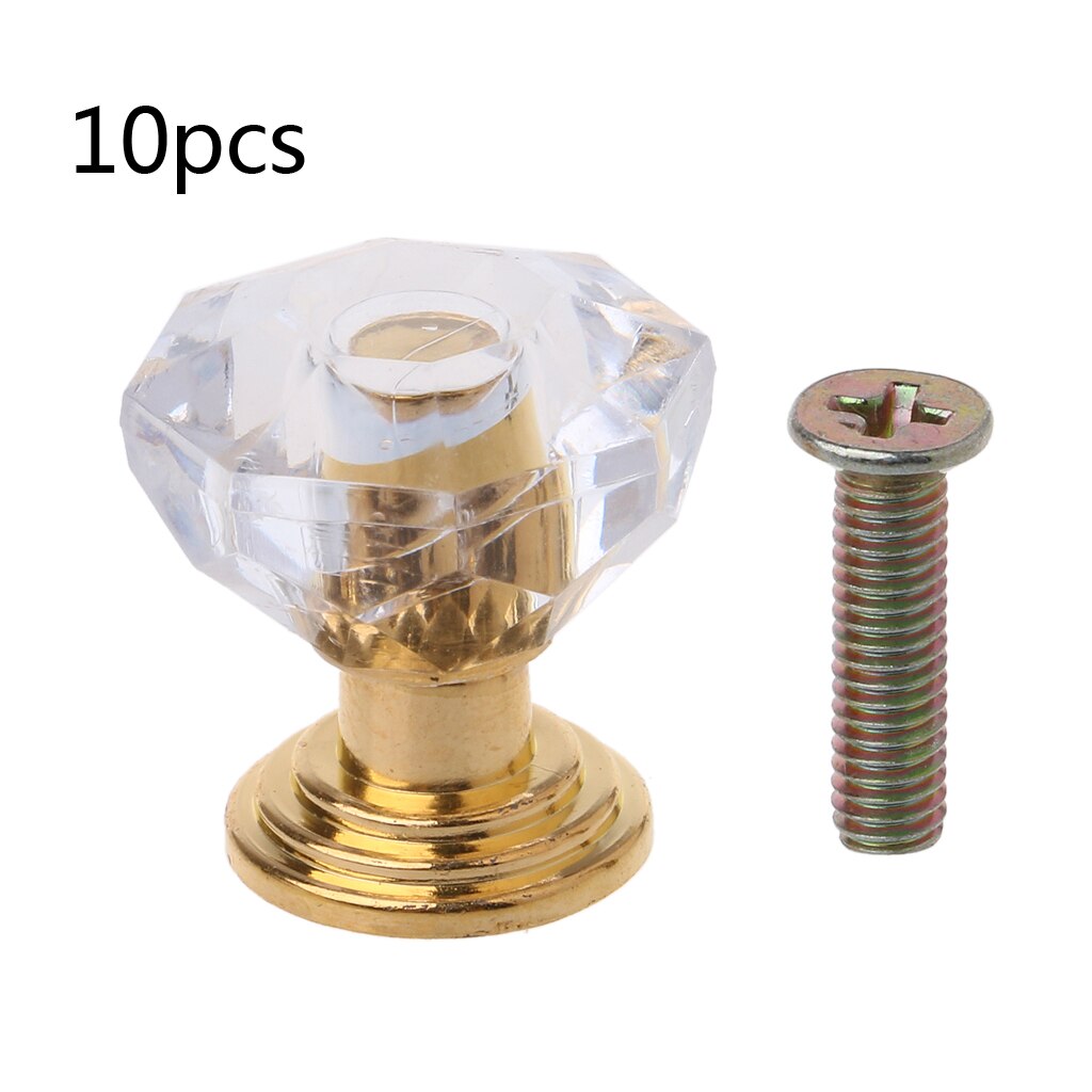 10Pcs Diamond Shape Crystal Glass Cabinet Knop Lade Pull Handvat Voor Sieraden Doos: Gold