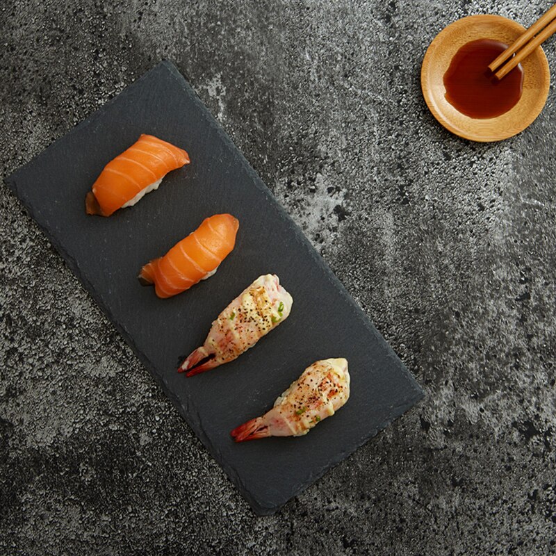 Rectangle Black Rock Plate Slab Round Natural Slate Dinner Plates Pasta Sushi Food Photography Props Serving Tray Cake Dishes