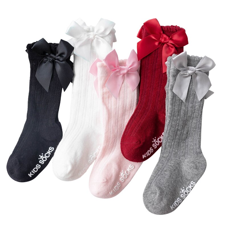 Baby Zomer Kleding Kids Peuters Meisjes Grote Boog Knie Hoge Lange Zachte Katoenen Kant Babysokjes Strik 100% katoenen Sokken