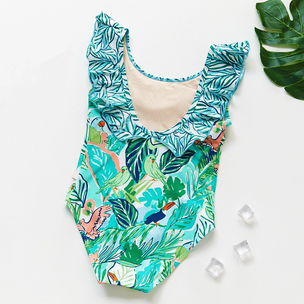 1 ~ 9Y, traje de baño para niñas pequeñas, estampado Tropical, traje de baño para niños de una pieza, ropa de playa para niños, traje de baño para niñas, ropa para nadar