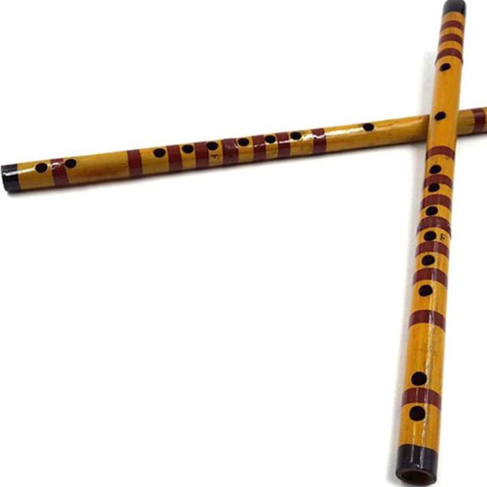 1 sæt /2 stk bambusfløjte traditionelt musikinstrument til begyndere (naturlig farvefløjte + kinesisk knude + fløjtemembran)